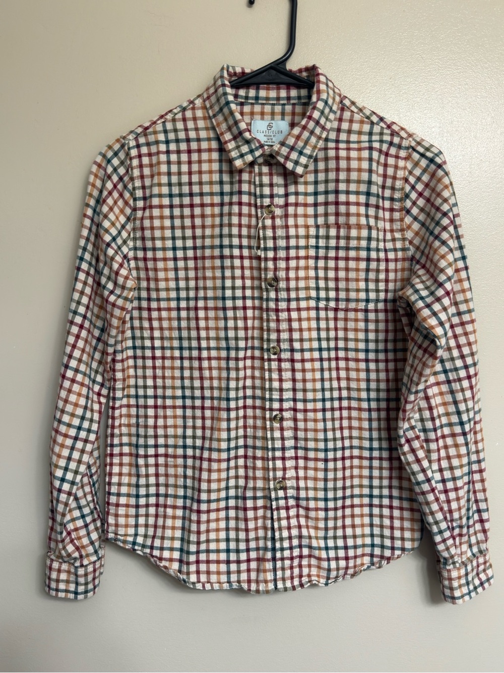 Class Club Boy’s Long Sleeve Ivory Plaid Button Up Sport Shirt LIKE NEW 14/16